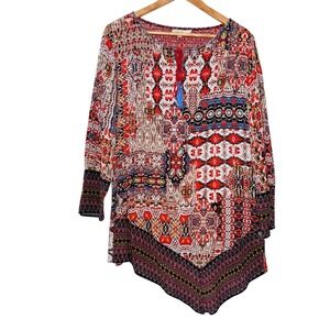 Kyla Seo Womens Medium‎ Tunic Top Boho Patchwork Tribal Asymmetrical India Style